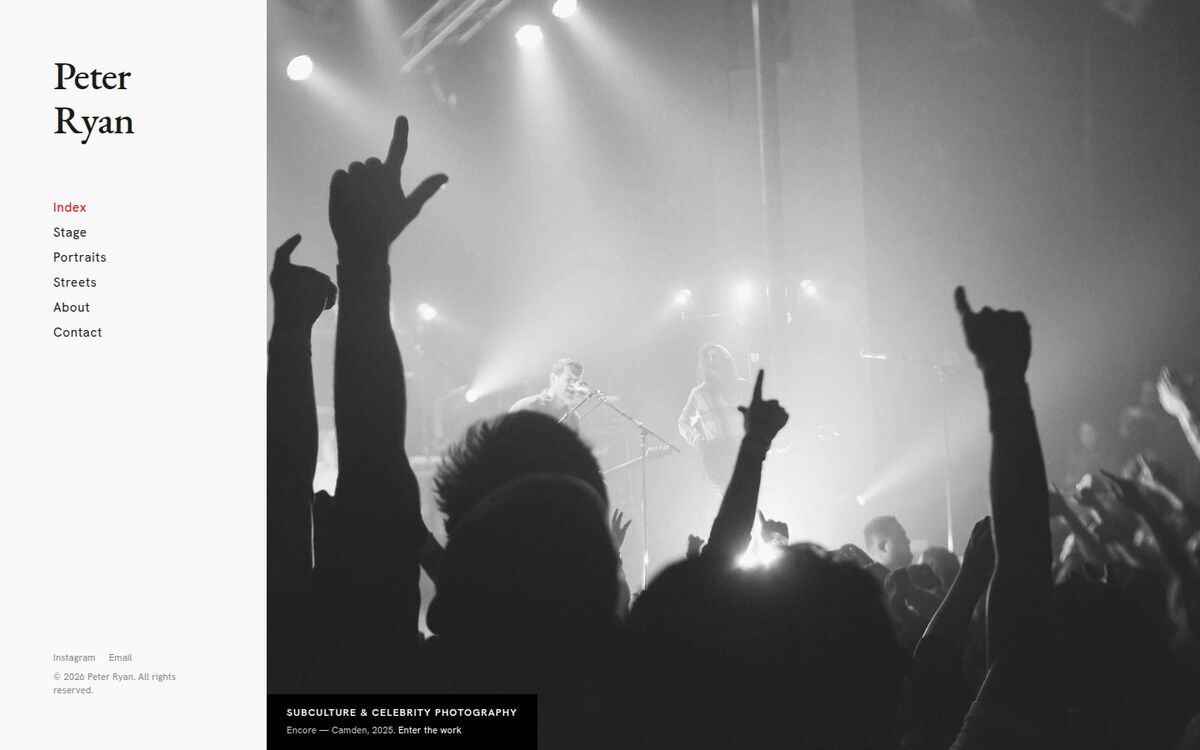 Simple Design — light monochrome home page with fixed sidebar and full-bleed hero