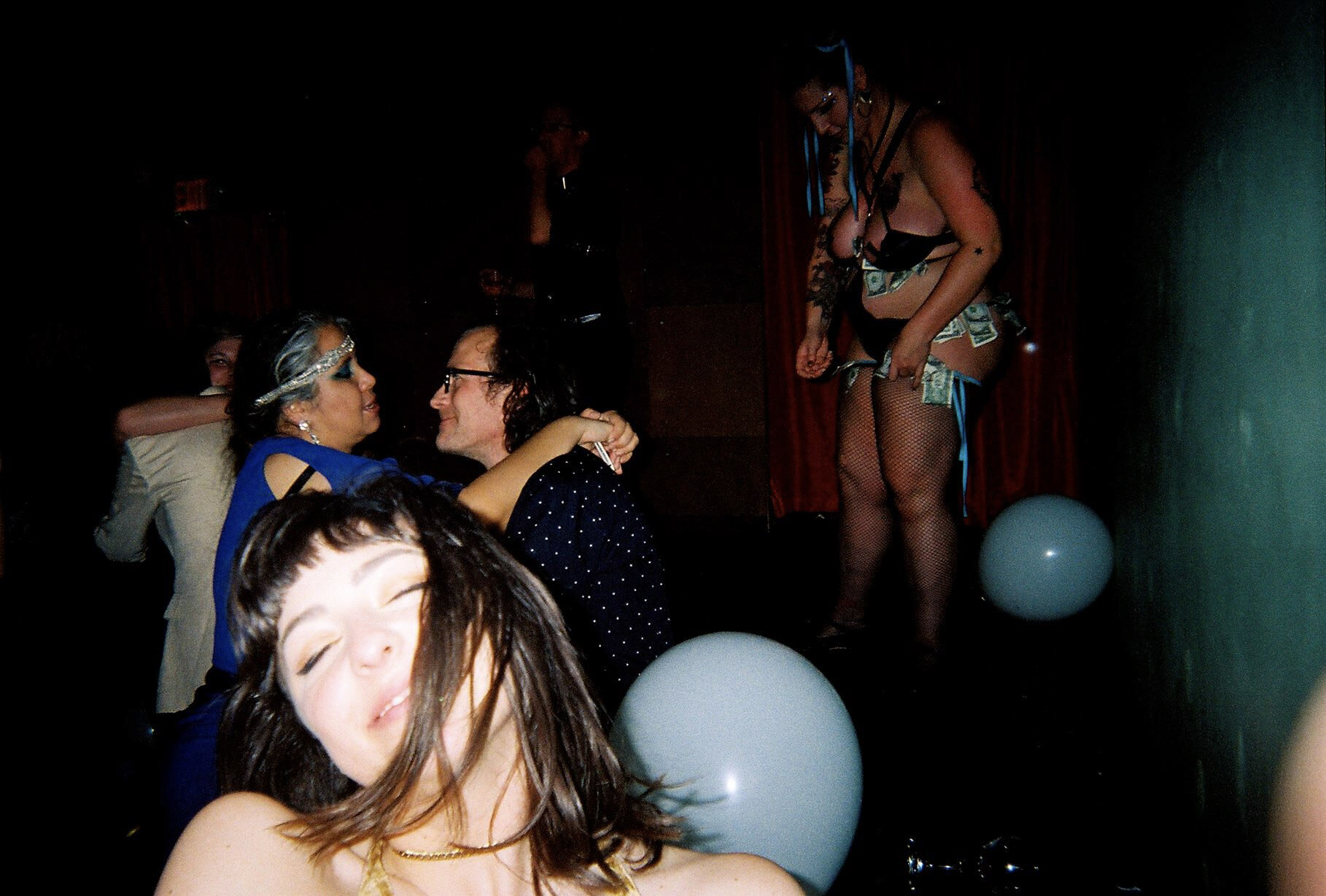 Party flash photo, balloons and dancing