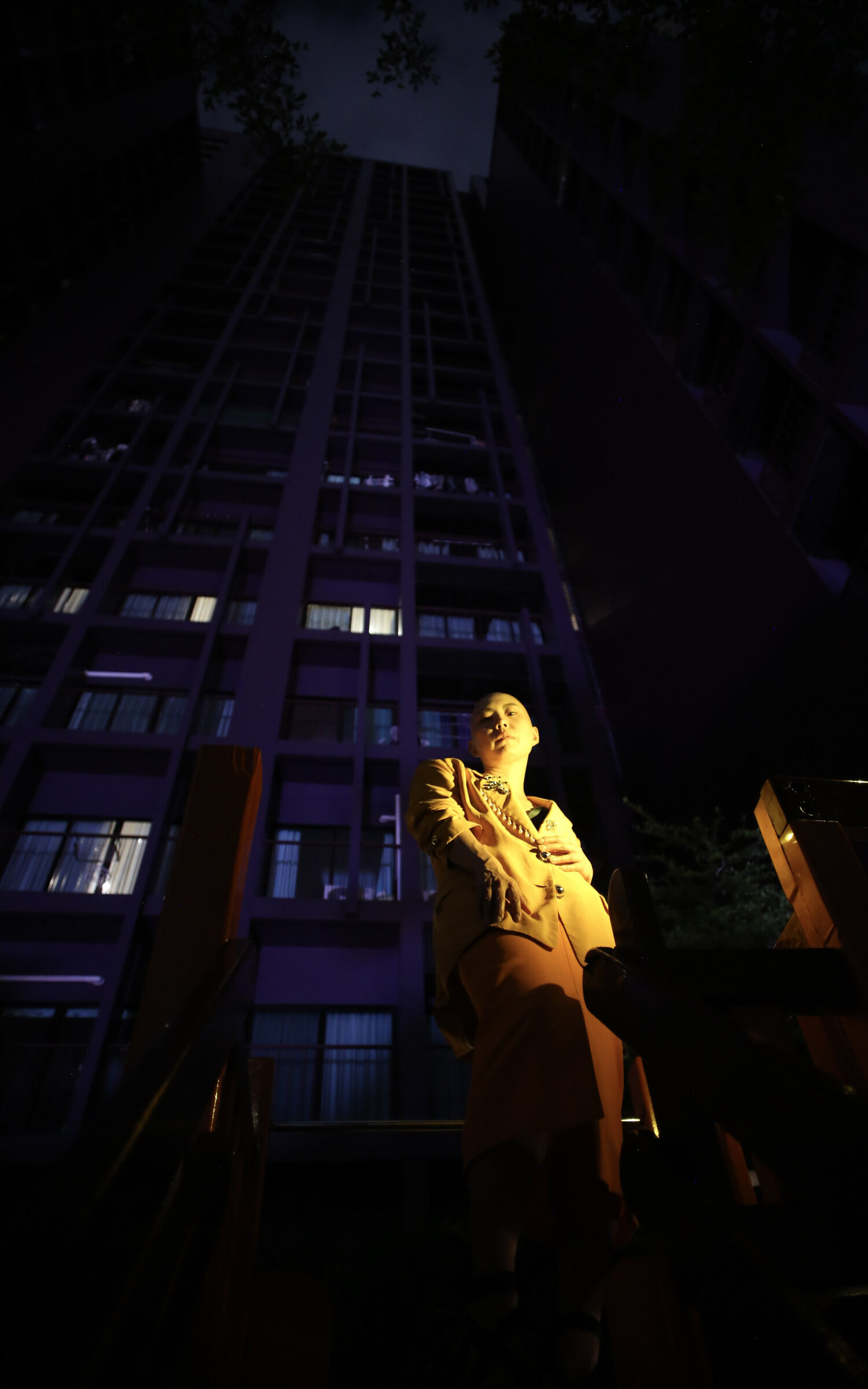 Tower lit against the night sky